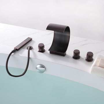 Mooni Elegant Waterfall Oil Rubbed Bronze Roman Tub Faucet with Handshower Solid Brass